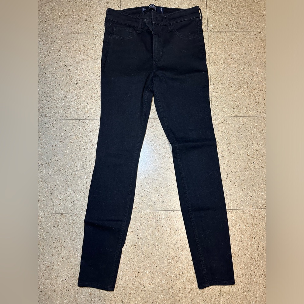 Hollister Women’s Juniors Black Jeans Mid Rise Super Skinny Uniform Sz 1s‎ 25x28